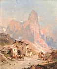 Figures in a Village in the Dolomites by Franz Richard Unterberger